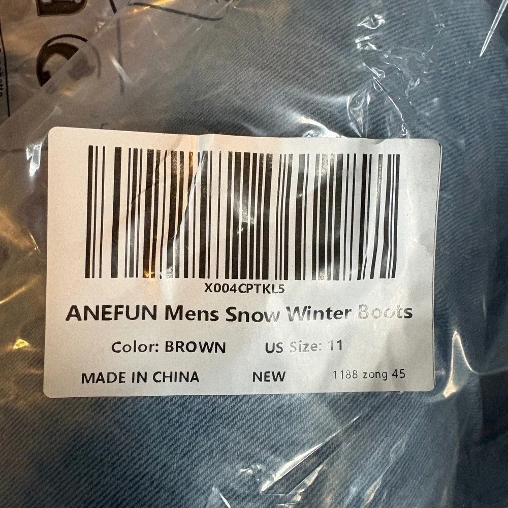 ANEFUN Mens Brown Snow Winter Boots Lace Up Fur‎ Lined Size 11